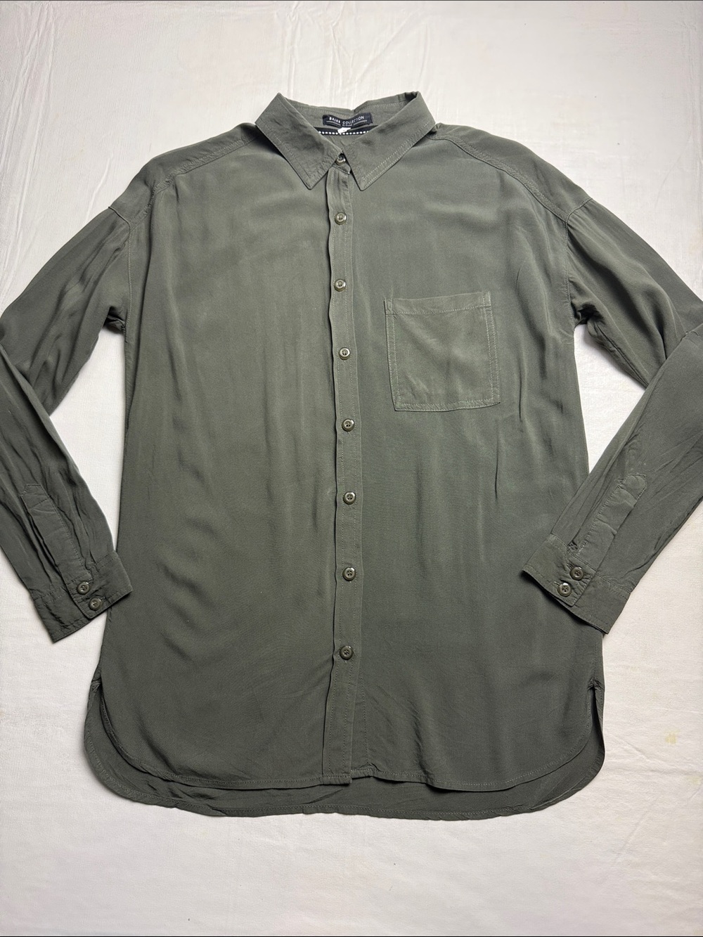 Bajee Collection Olive Green Button Down Button Tab Sleeves Shirt Size S